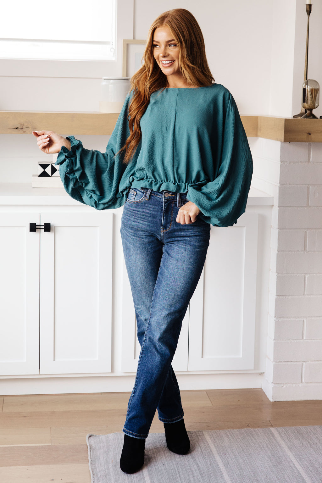 Hazel Blues® |  Winging It Ruffle Detail Top in Teal