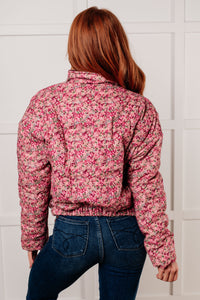 Hazel Blues® |  Wish Me Well Floral Printed Puffer Jacket in Rose Multi