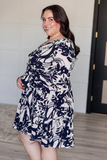 Hazel Blues® |  Worthwhile Moment Floral Tiered Dress in Oatmeal and Navy