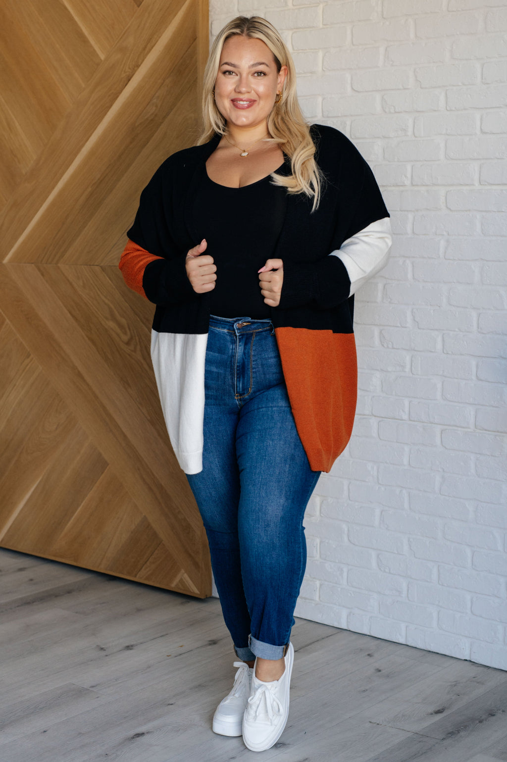 Hazel Blues® |  Writer's Block Color Block Open Front Cardigan