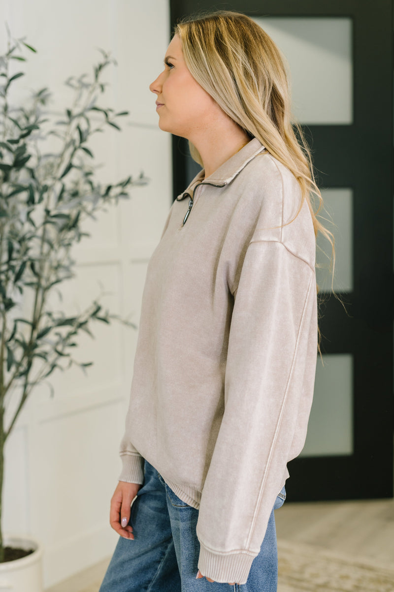Hazel Blues® |  You Should Know Half Zip Pullover in Ash Mocha