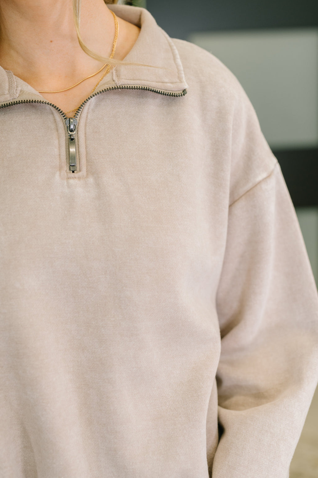 Hazel Blues® |  You Should Know Half Zip Pullover in Ash Mocha