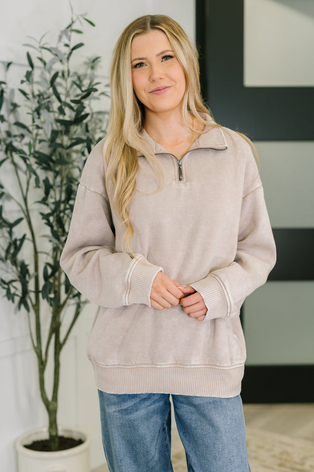 Hazel Blues® |  You Should Know Half Zip Pullover in Ash Mocha