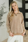 Hazel Blues® |  You Should Know Half Zip Pullover in Deep Camel