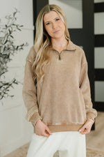 Hazel Blues® |  You Should Know Half Zip Pullover in Deep Camel