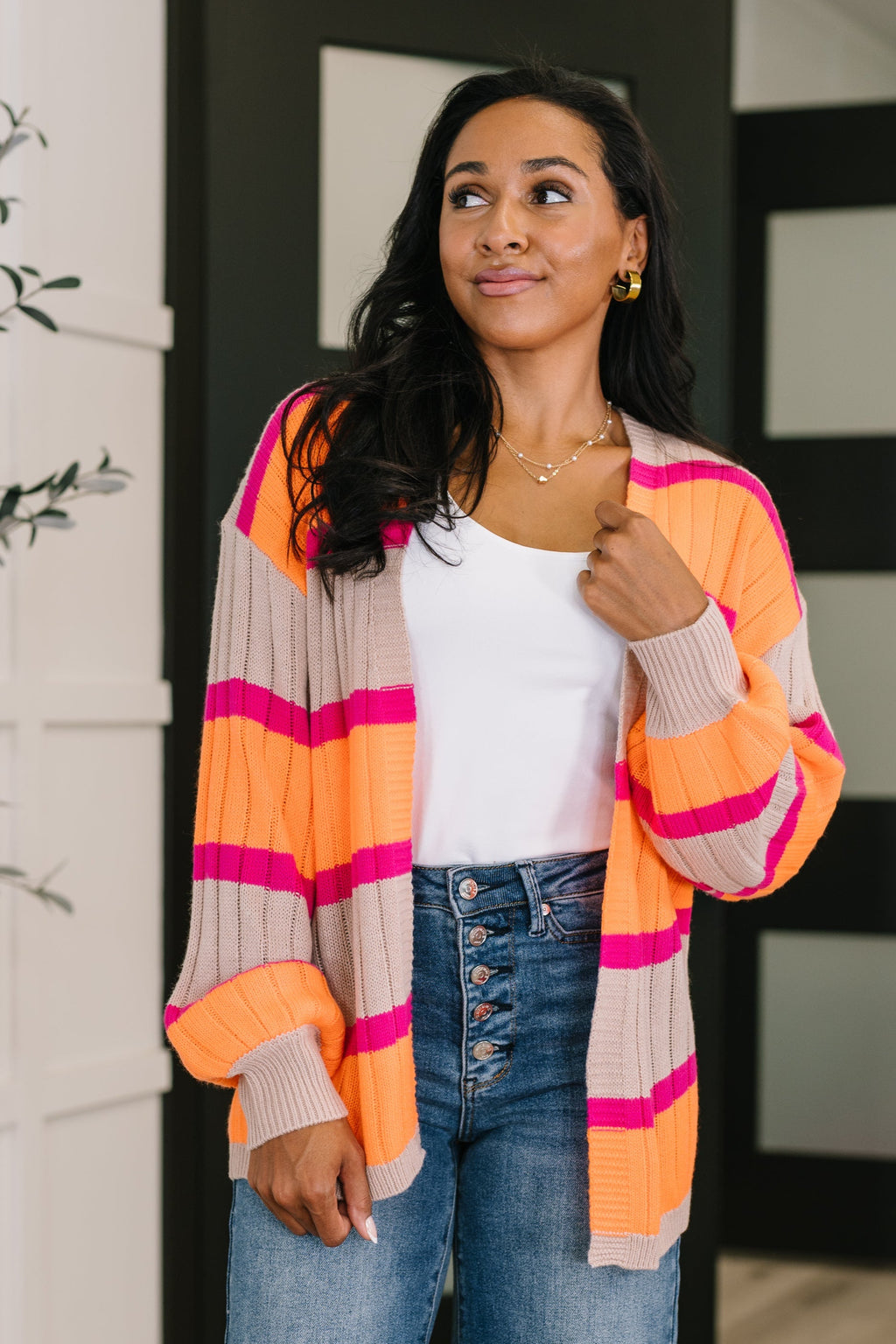 Hazel Blues® |  Your Opinion Matters Striped Cardigan
