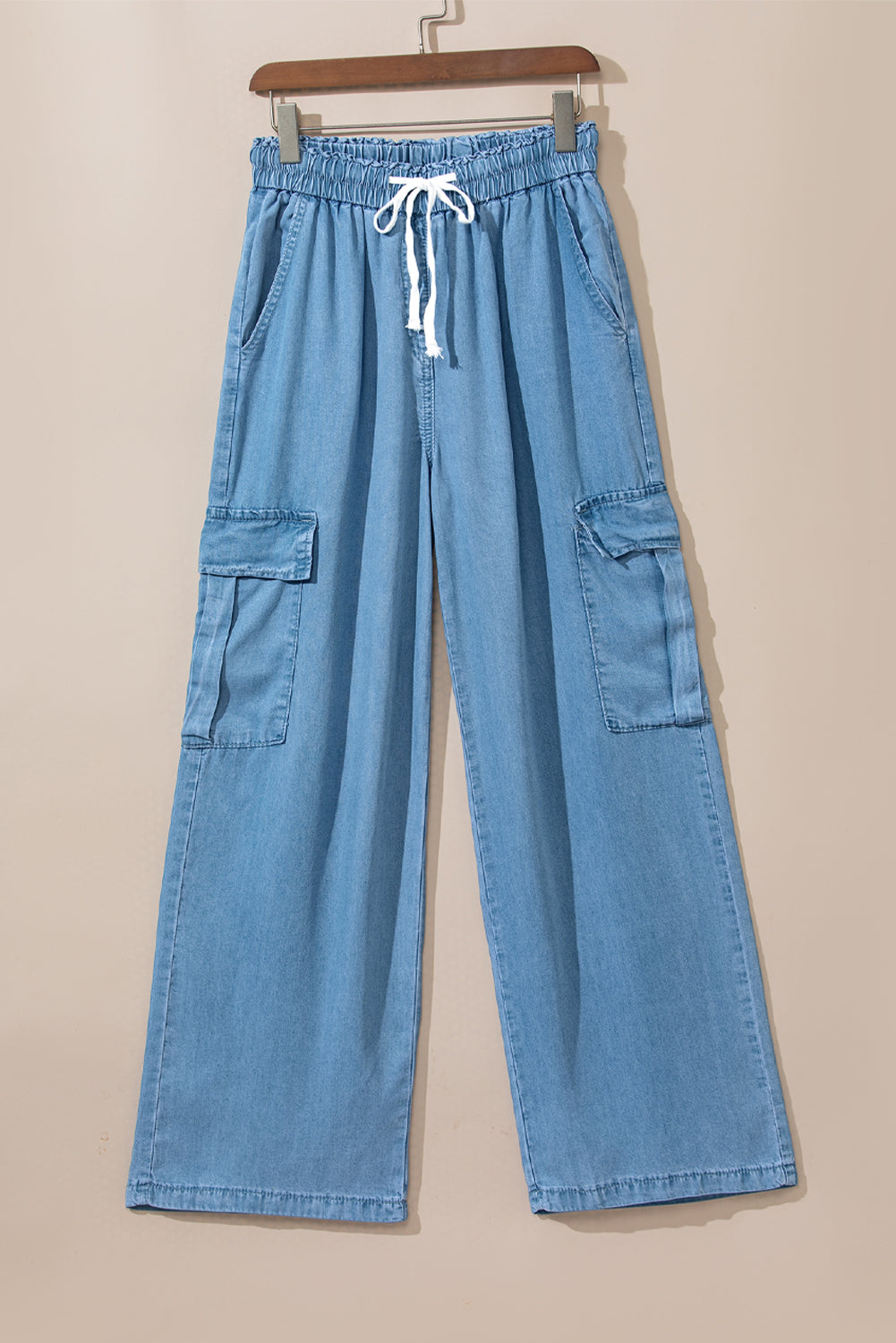 Hazel Blues® |  Drawstring Cargo Pocket Wide Leg Jeans