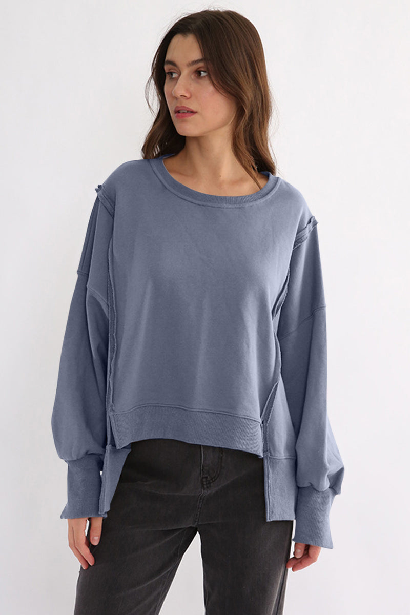 Hazel Blues® |  Exposed Seam High-Low Long Sleeve Sweatshirt