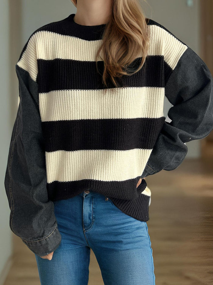 Hazel Blues® |  Contrast Round Neck Long Sleeve Sweater