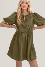 Hazel Blues® |  Oh Bow Ruched Puff Sleeve Mini Dress