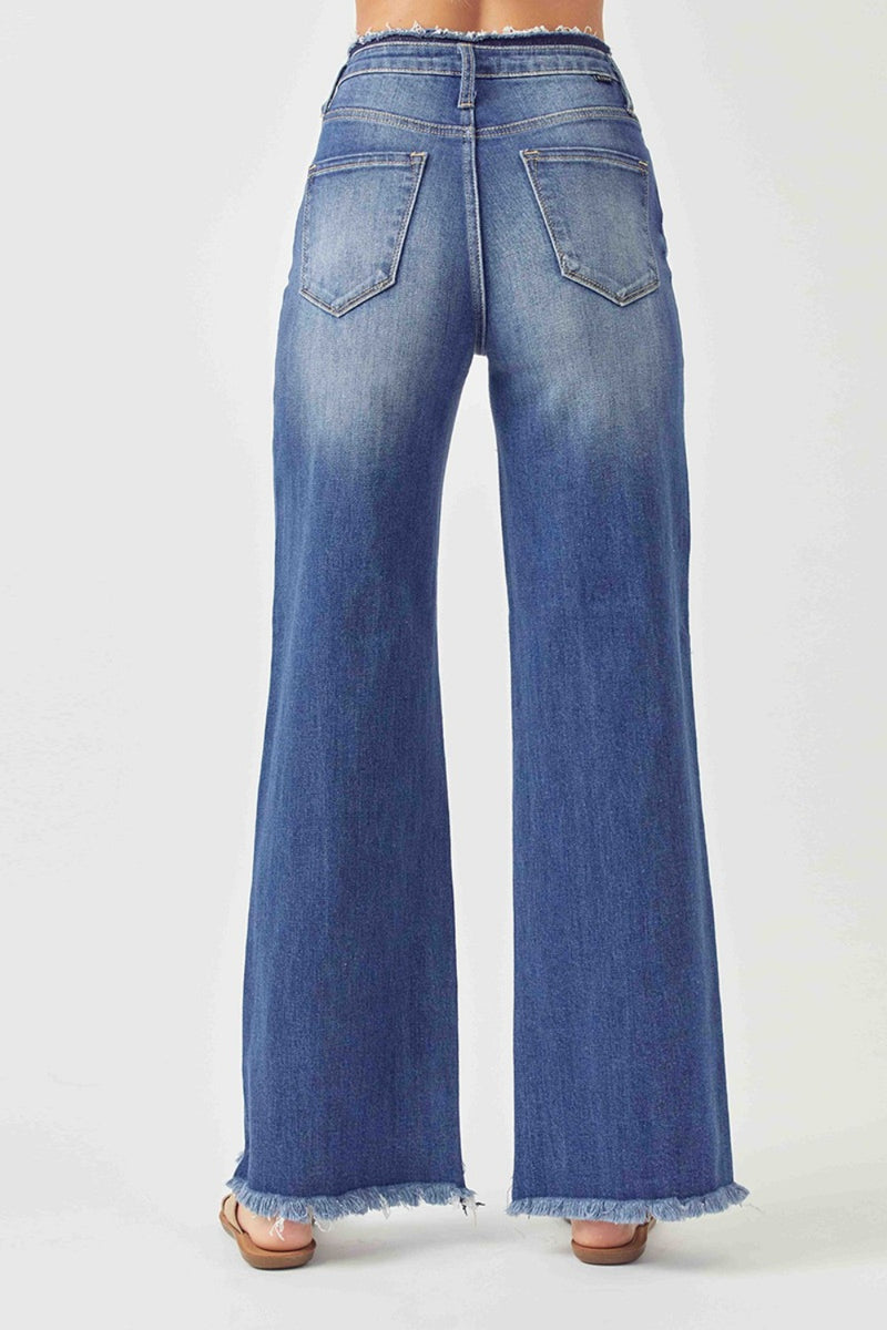 Hazel Blues® |  RISEN High Waist Raw Hem Wide Leg Jeans