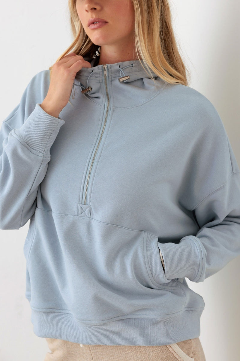 Hazel Blues® |  Le Lis Half Zip Drawstring Mock Neck Hoodie