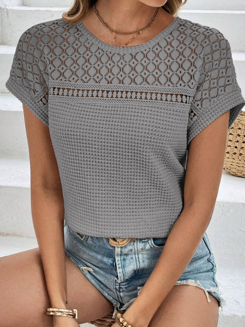 Hazel Blues® |  Waffle-Knit Round Neck Short Sleeve Top