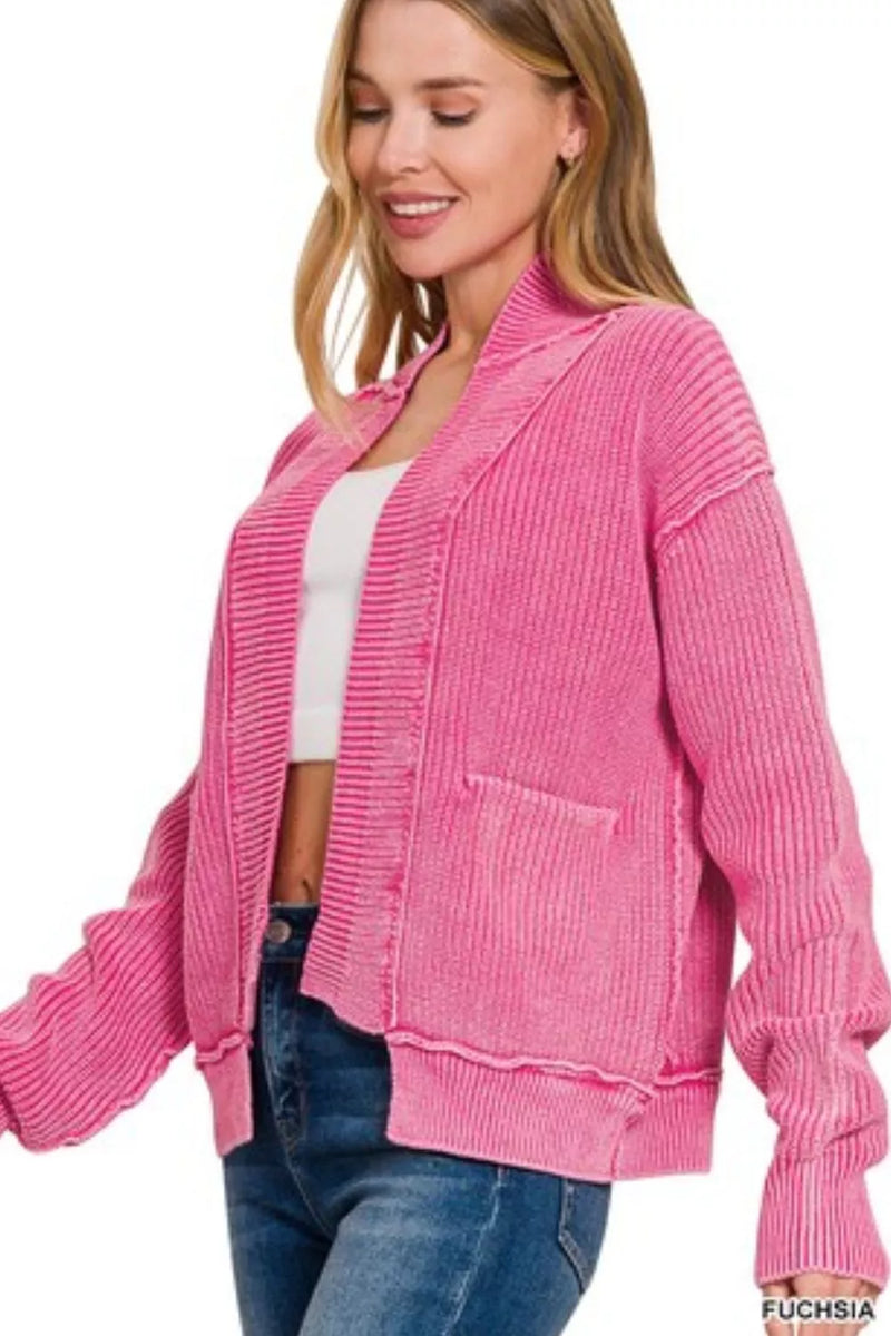 Zenana Washed Dropped Shoulder Cardigan with Side Pockets – Hazel