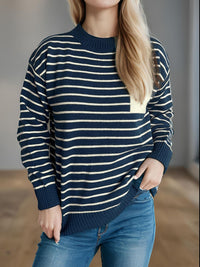 Hazel Blues® |  Striped Mock Neck Long Sleeve Sweater