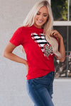 Hazel Blues® |  Red Leopard Striped Heart Shaped Print Crew Neck T Shirt
