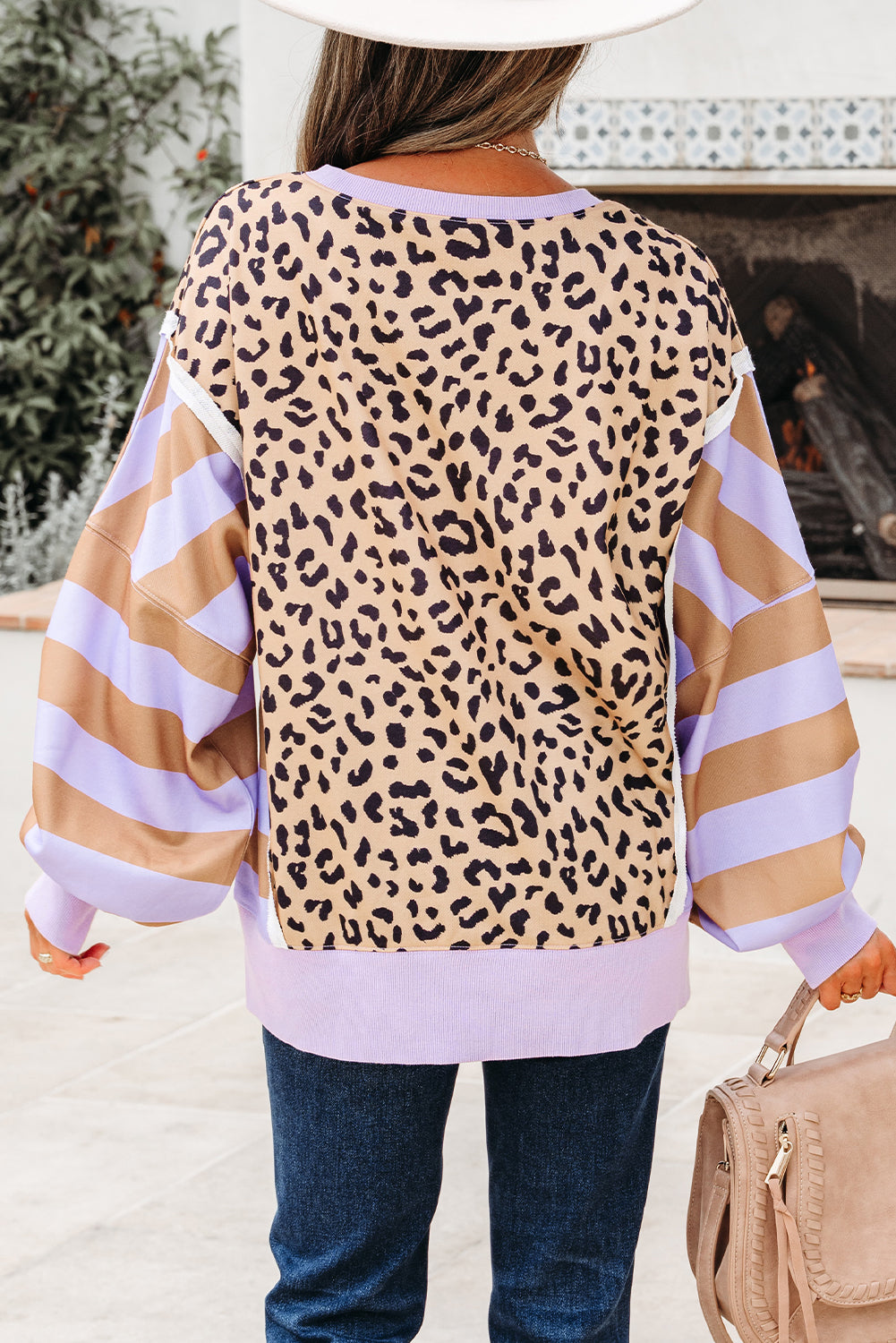 Isla Lane Purple Leopard Stripe Sweatshirt