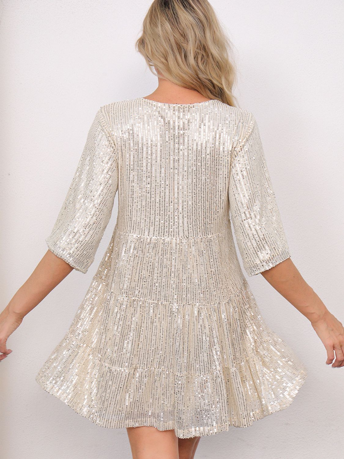 Hazel Blues® |  Sequin Round Neck Half Sleeve Mini Dress