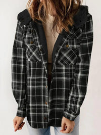 Hazel Blues® |  Plaid Snap Down Plush Hooded Jacket