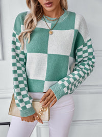 Hazel Blues® |  Color Block Round Neck Long Sleeve Sweater