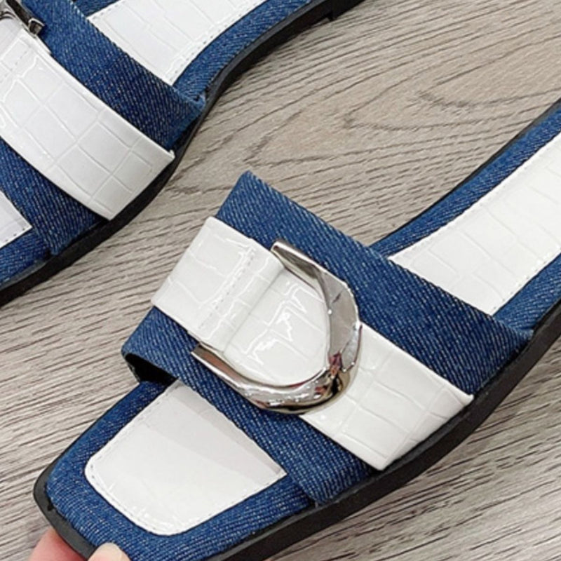 Hazel Blues® |  Buckle Trim Open Toe Sandals