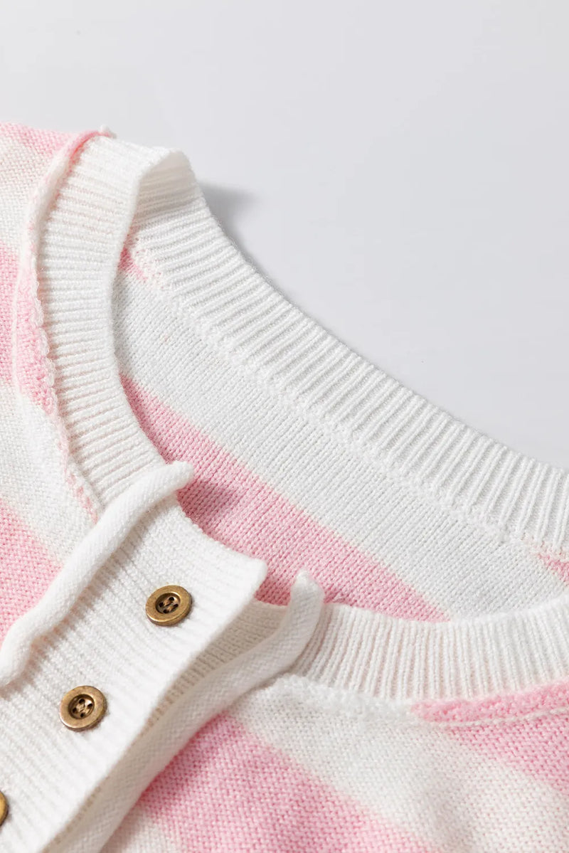 Hazel Blues® |  Exposed Seam Striped Round Neck Long Sleeve Sweater