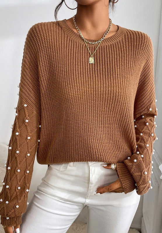 Hazel Blues® |  Pearl Detail Round Neck Long Sleeve Sweater