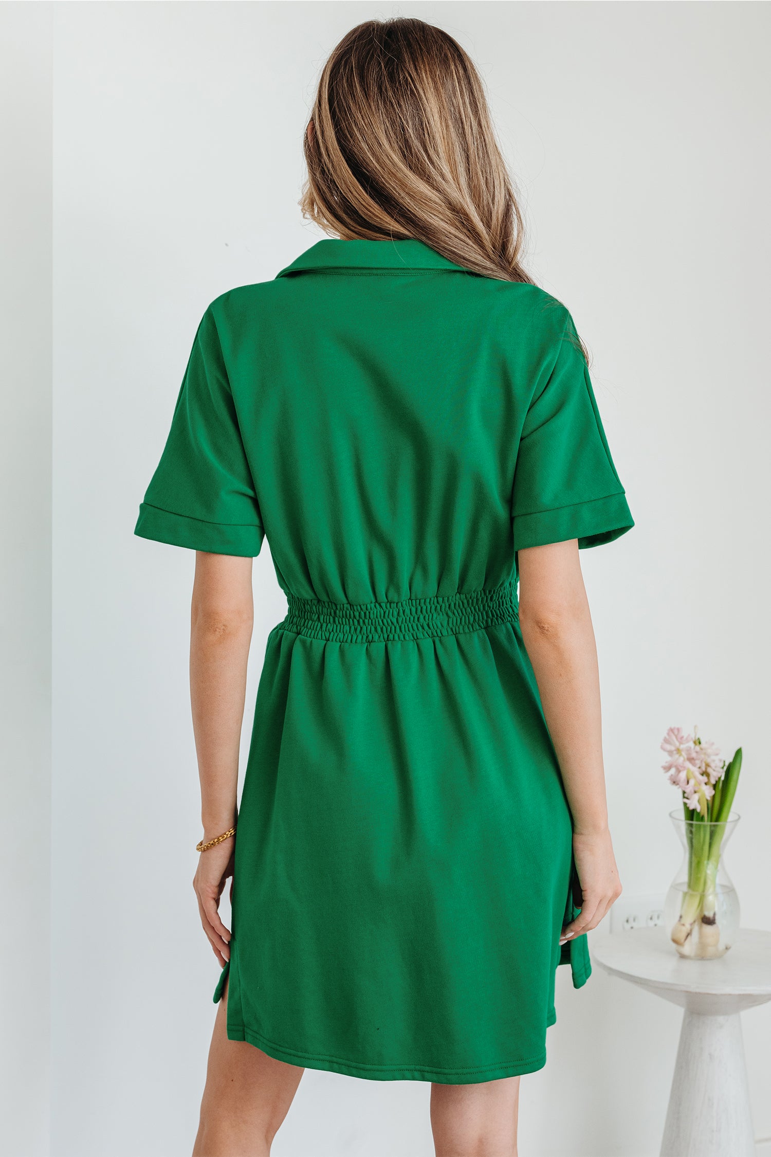 Bright Green Contrast Patchwork Half-Zip Elastic-Waist Short-Sleeve Mini Dress – Hazel Blues®
