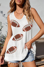 Hazel Blues® |  White Sequin Football Waffle Knit Tank