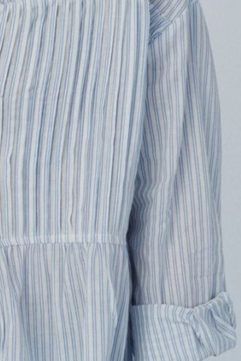 Hazel Blues® |  Frill Striped Collared Neck Long Sleeve Shirt