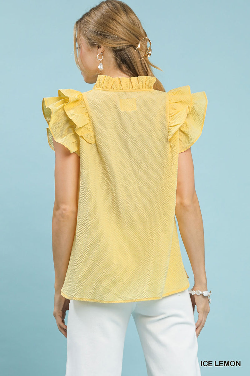 Audire☆アウディーレ☆ruffle sleeve blouse Hazel Blues® | Umgee Textured Ruffle Sleeve V-Neck Blouse