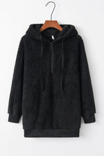 Hazel Blues® |  Quarter-Zip Drawstring Teddy Hoodie