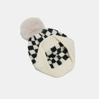 Hazel Blues® |  Checkered Knit Hat with Pompom