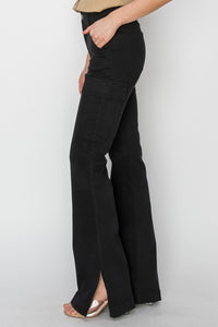 Hazel Blues® |  RISEN High Rise Side Slit Cargo Bootcut Jeans