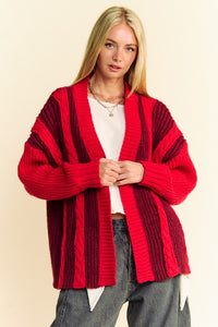 Hazel Blues® |  Davi & Dani Cable-Knit Color Block Open Front Cardigan