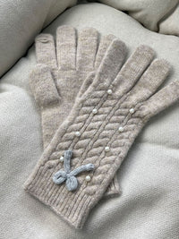 Hazel Blues® |  Thermal Pearl Detail Bow Five-Finger Gloves