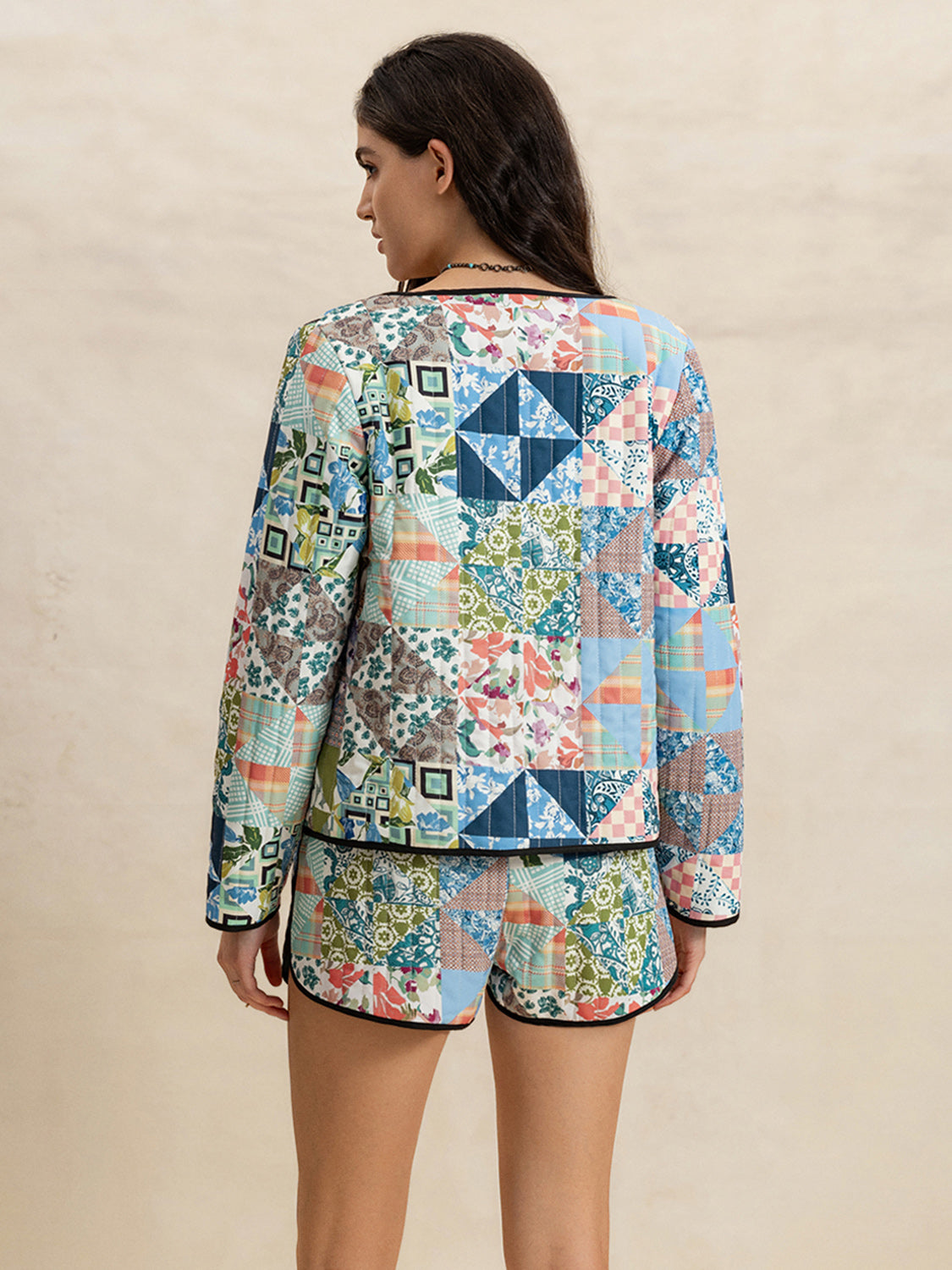 Hazel Blues® |  Printed Button Up Long Sleeve Outerwear and Shorts Set