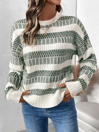 Hazel Blues® |  Perfee Contrast Round Neck Long Sleeve Sweater