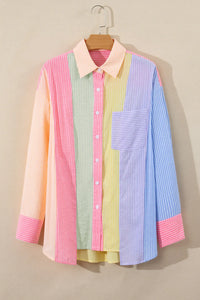 Hazel Blues® |  Striped Collared Neck Long Sleeve Shirt