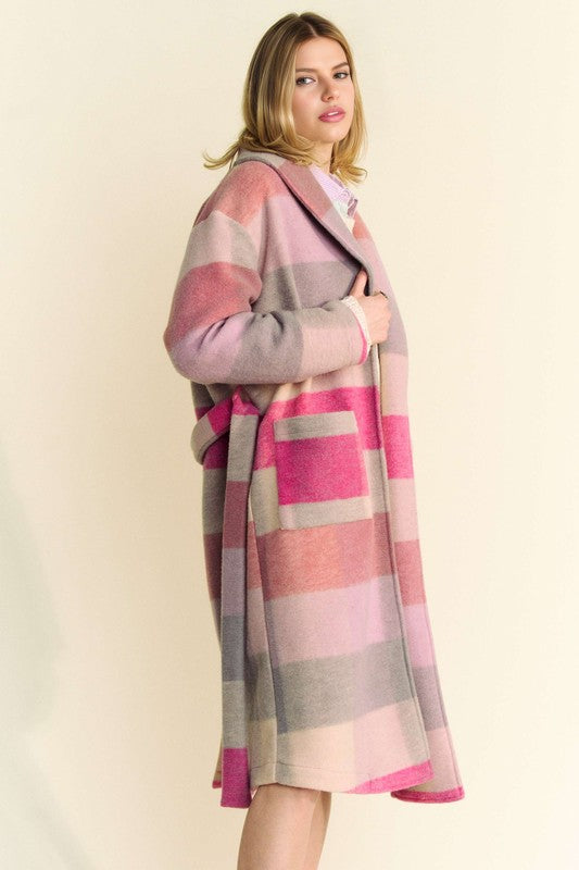 Hazel Blues® |  Davi & Dani Tied Color Block Collared Neck Coat