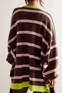 Hazel Blues® |  Contrast Stripes Button Down Long Sleeve Cardigan