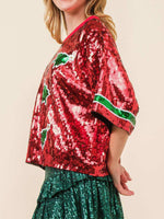 Hazel Blues® |  Sequin Round Neck Half Sleeve Top