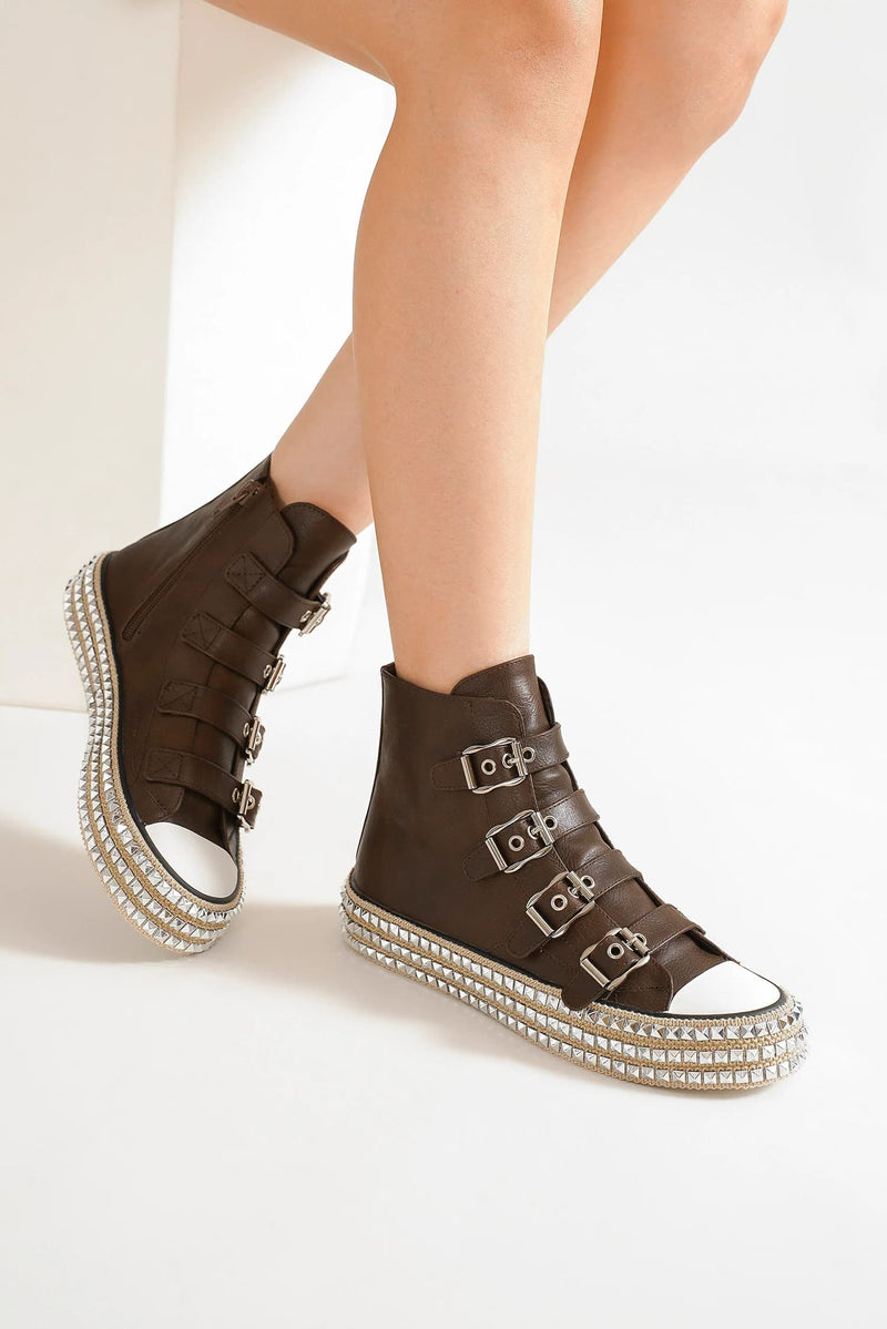 Hazel Blues® |  Beast Fashion Multi-Buckle Straps Studded Platform Sneakers