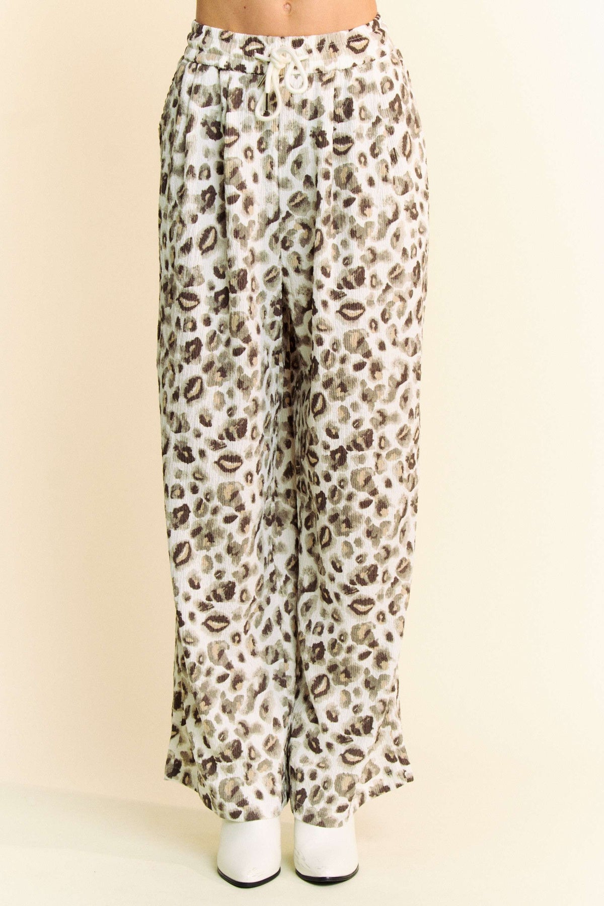 Hazel Blues® |  Davi & Dani Drawstring Leopard Wide Leg Pants