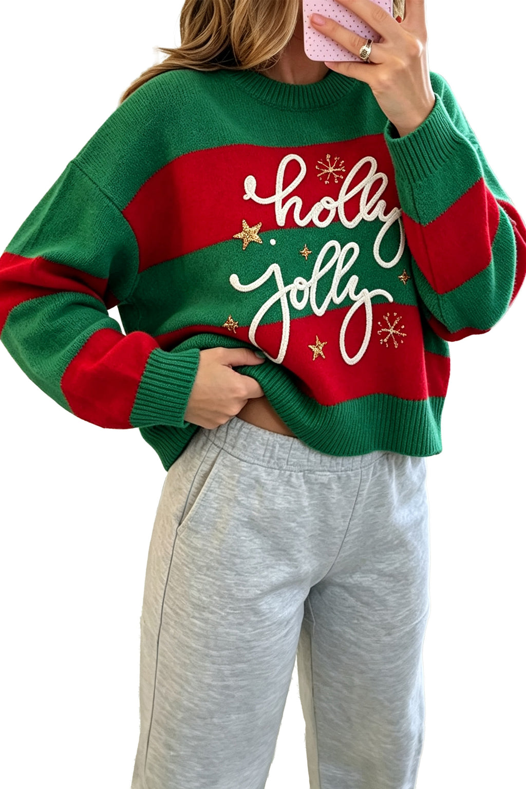 Green Holly Jolly Sequin Christmas Sweater