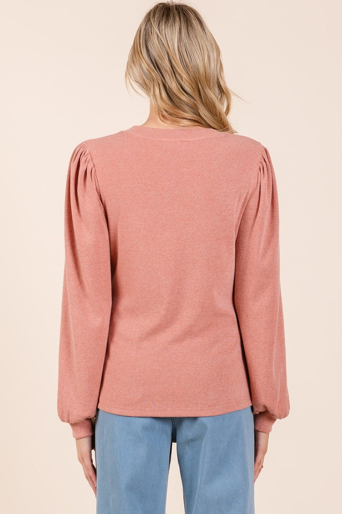 Hazel Blues® |  Mittoshop Round Neck Long Sleeve Rib Knit Top