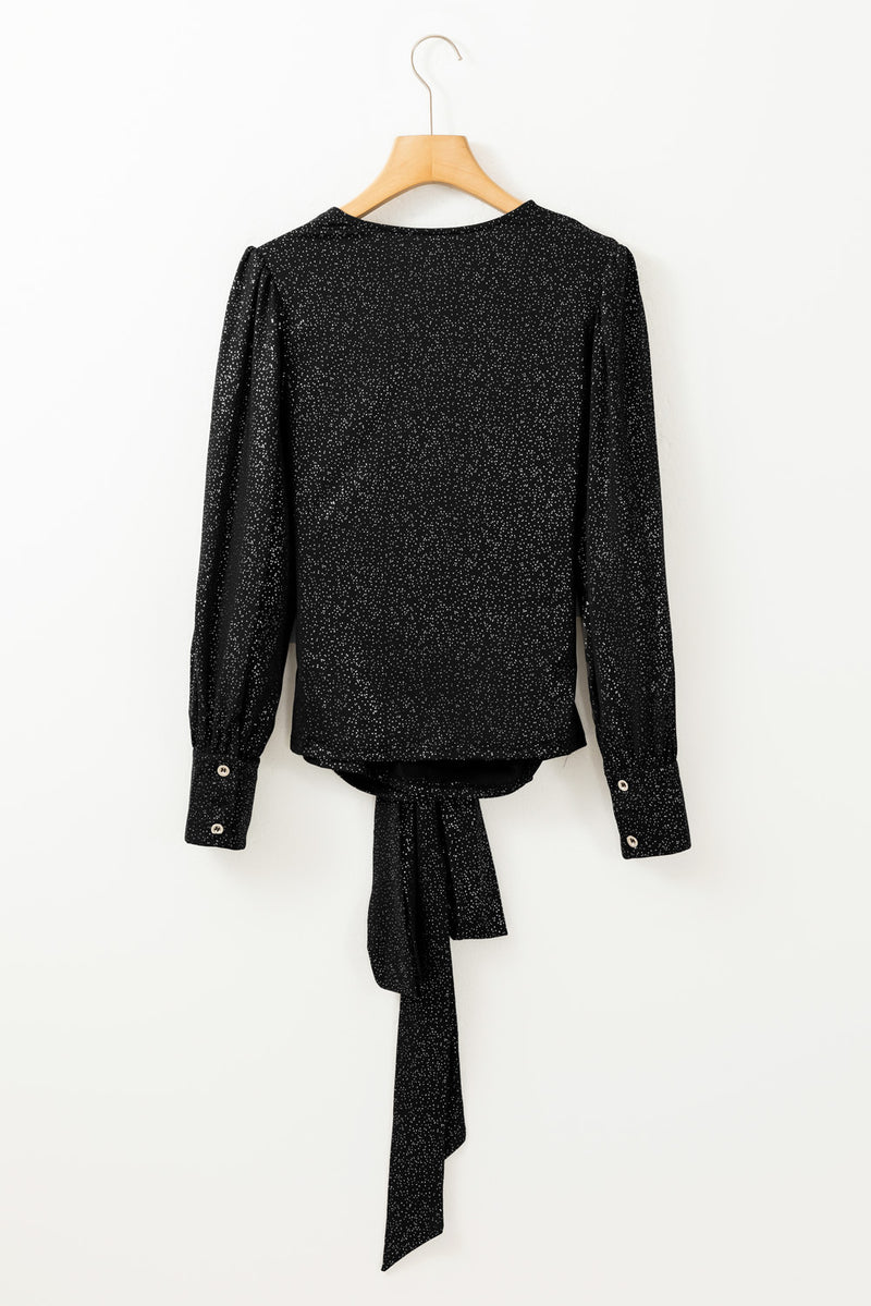 Hazel Blues® |  Glitter Surplice Long Sleeve Blouse