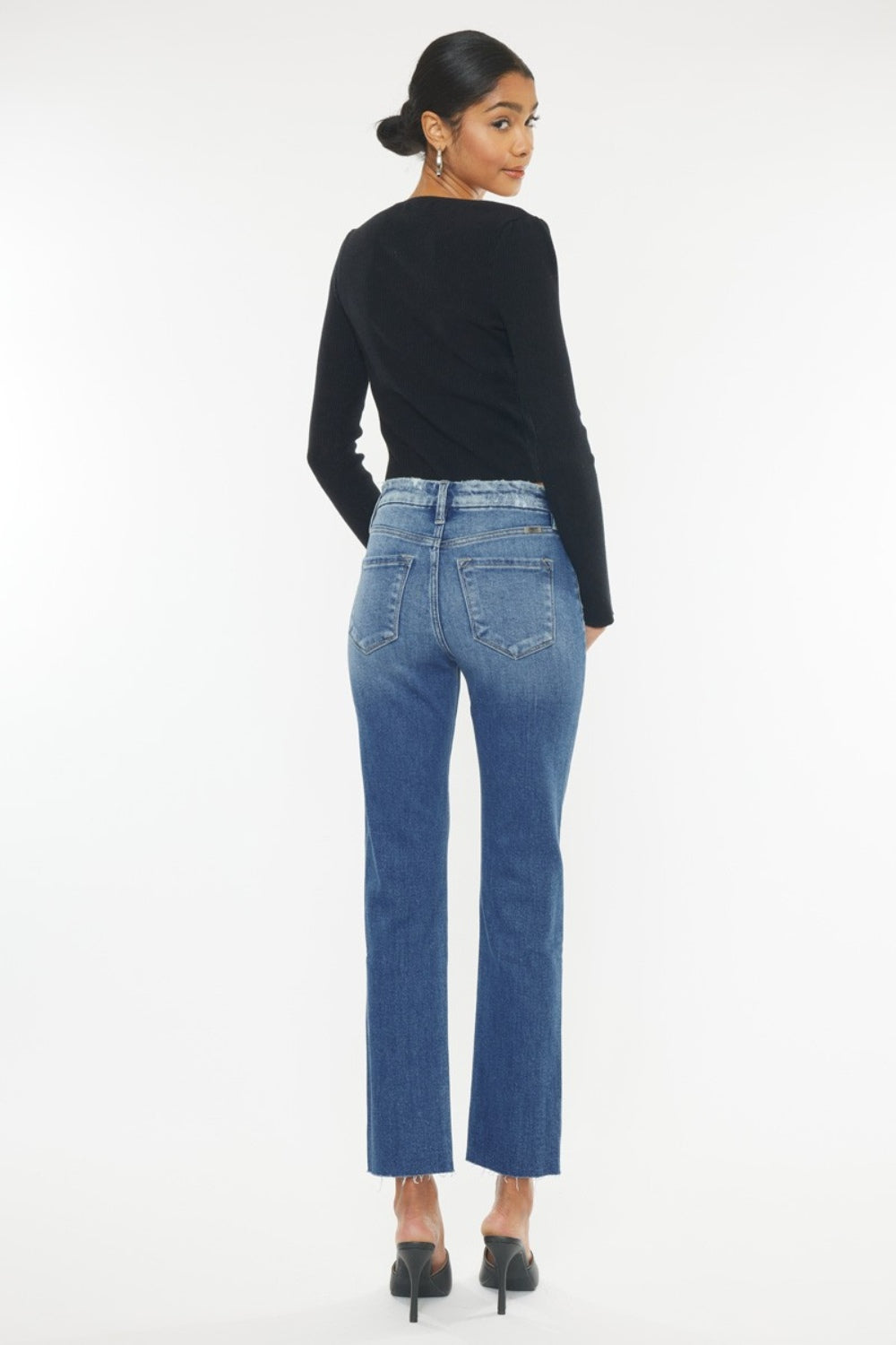 Hazel Blues® |  Kancan Frayed Hem Slim Straight Jeans