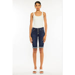 Hazel Blues® |  Kan Can High Rise Fly Button Bermuda Shorts: Dark Wash