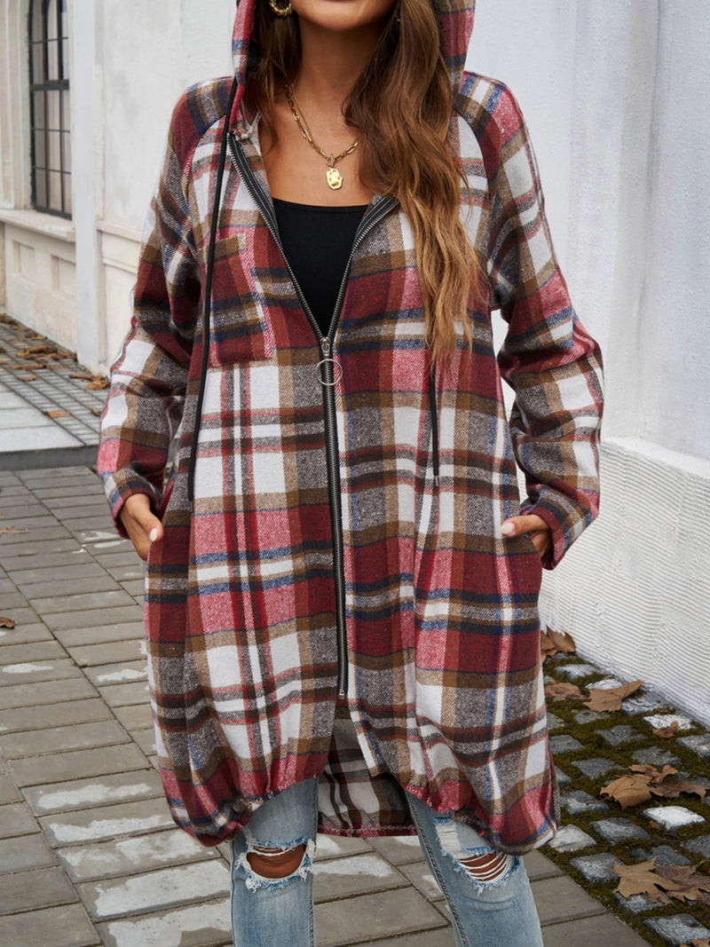 Hazel Blues® |  Plaid Zip Up Hooded Coat